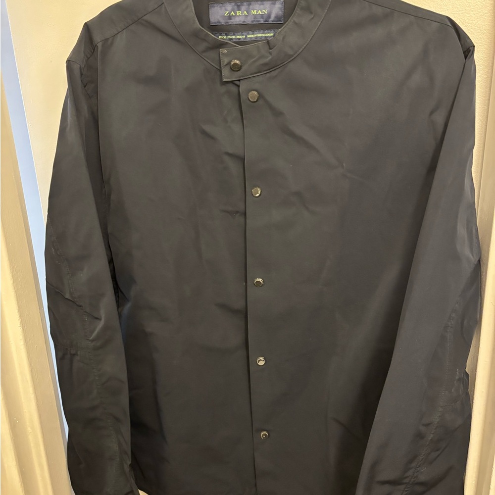 Zara Man Black Lightweight Snap-Front Shirt Jacket
